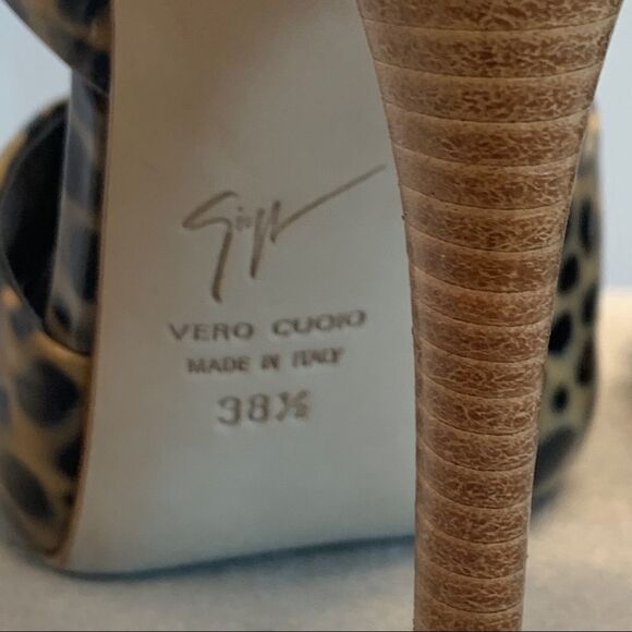 Giuseppe Zanotti Leopard cheetah animal print patent high heel sandals Sz 38.5 - Picture 9 of 13